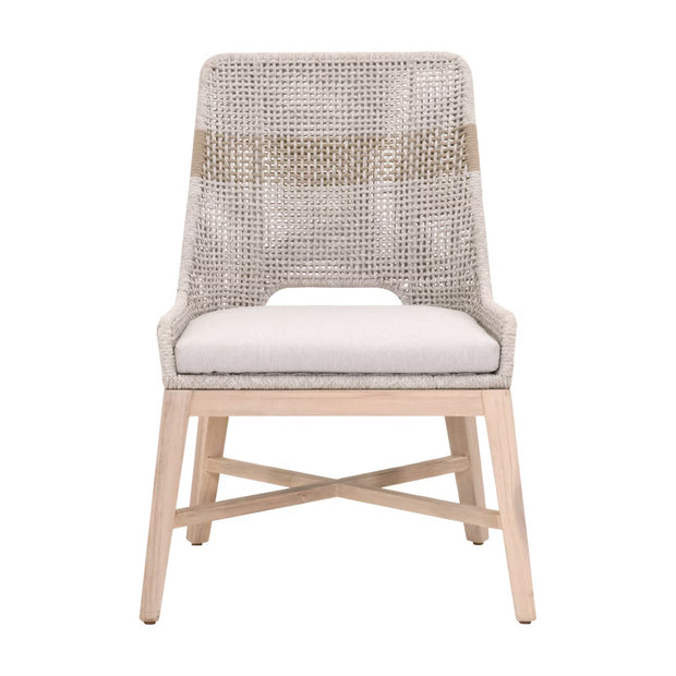 Essentials For Living Tapestry Outdoor Dining Chair ~ Taupe & White Flat Rope, Taupe Stripe, Performance Pumice, Gray Teak