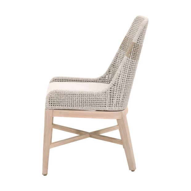 Essentials For Living Tapestry Outdoor Dining Chair ~ Taupe & White Flat Rope, Taupe Stripe, Performance Pumice, Gray Teak