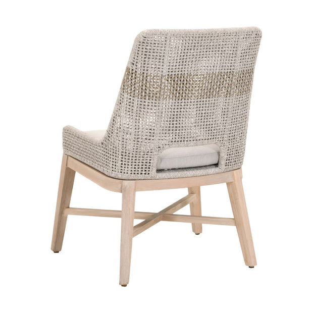 Essentials For Living Tapestry Outdoor Dining Chair ~ Taupe & White Flat Rope, Taupe Stripe, Performance Pumice, Gray Teak