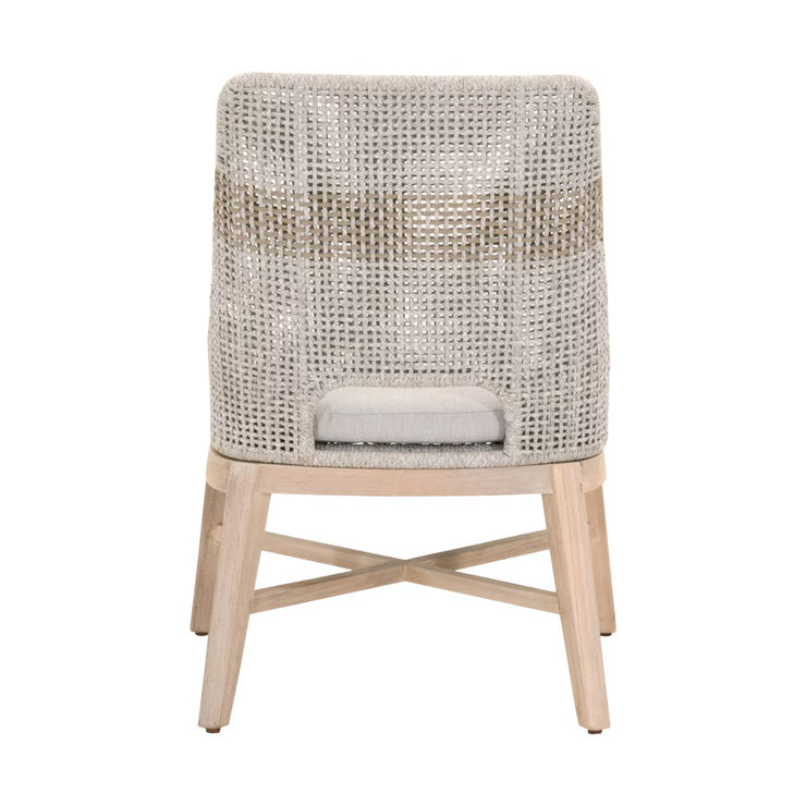 Essentials For Living Tapestry Outdoor Dining Chair ~ Taupe & White Flat Rope, Taupe Stripe, Performance Pumice, Gray Teak