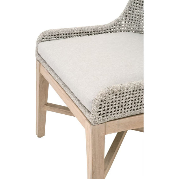 Essentials For Living Tapestry Outdoor Dining Chair ~ Taupe & White Flat Rope, Taupe Stripe, Performance Pumice, Gray Teak