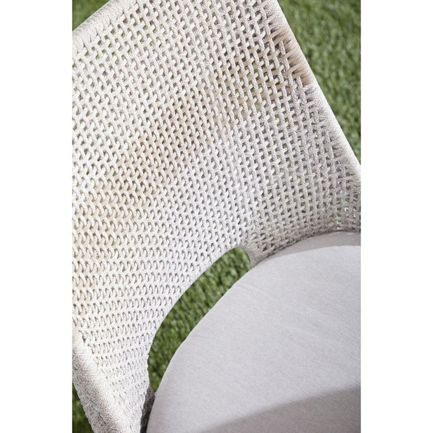 Essentials For Living Tapestry Outdoor Dining Chair ~ Taupe & White Flat Rope, Taupe Stripe, Performance Pumice, Gray Teak