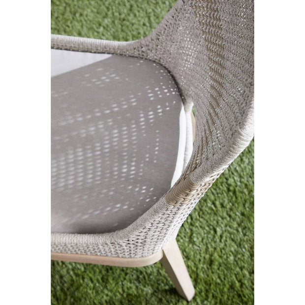 Essentials For Living Tapestry Outdoor Dining Chair ~ Taupe & White Flat Rope, Taupe Stripe, Performance Pumice, Gray Teak