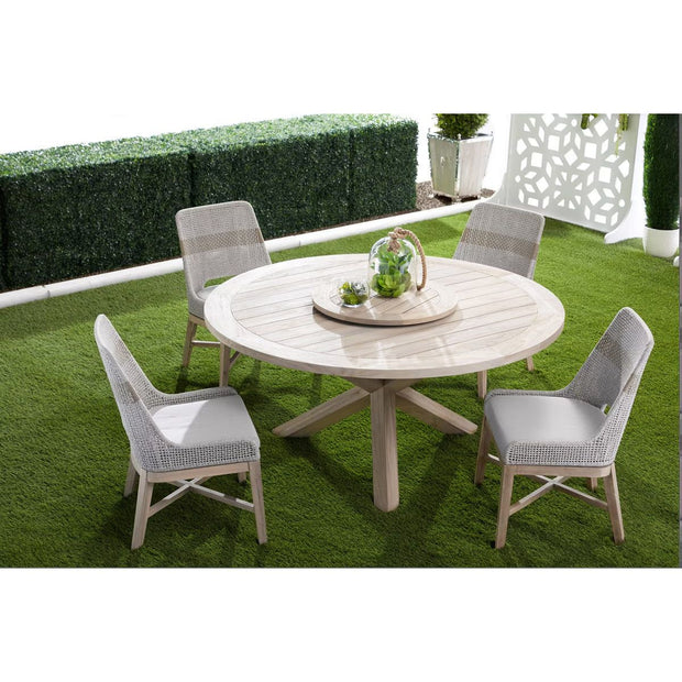 Essentials For Living Tapestry Outdoor Dining Chair ~ Taupe & White Flat Rope, Taupe Stripe, Performance Pumice, Gray Teak