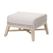 Essentials For Living Tapestry Outdoor Footstool ~ Taupe & White Flat Rope, Performance Pumice, Gray Teak