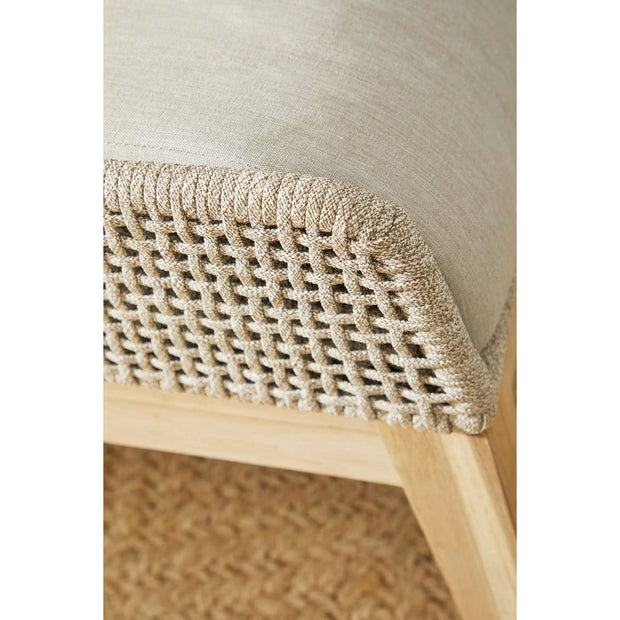 Essentials For Living Tapestry Outdoor Footstool ~ Taupe & White Flat Rope, Performance Pumice, Gray Teak