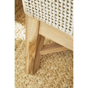 Essentials For Living Tapestry Outdoor Footstool ~ Taupe & White Flat Rope, Performance Pumice, Gray Teak
