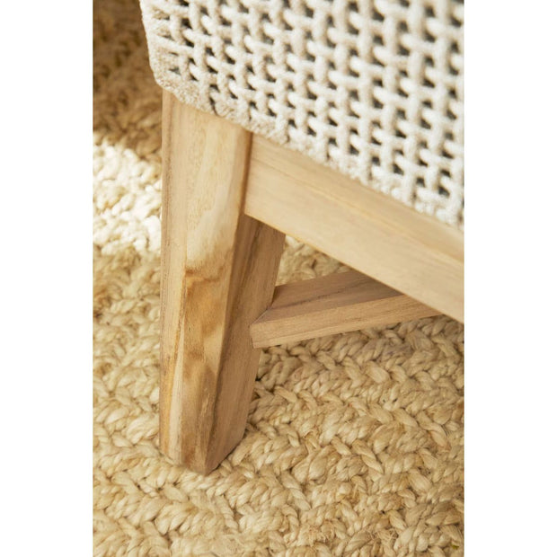 Essentials For Living Tapestry Outdoor Footstool ~ Taupe & White Flat Rope, Performance Pumice, Gray Teak