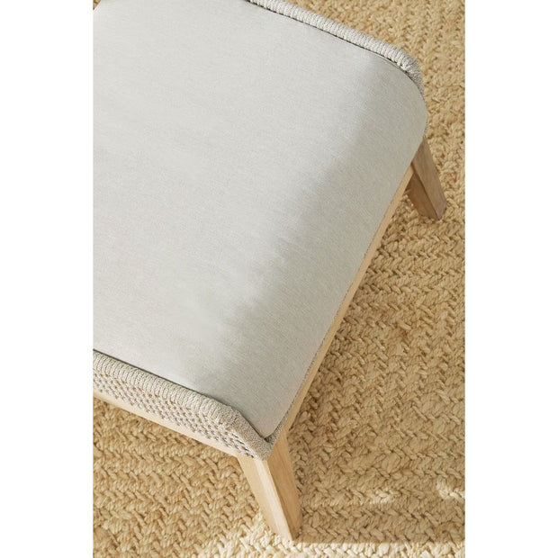 Essentials For Living Tapestry Outdoor Footstool ~ Taupe & White Flat Rope, Performance Pumice, Gray Teak