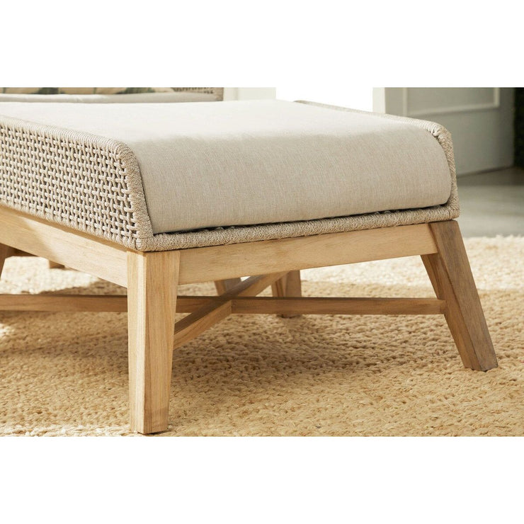 Essentials For Living Tapestry Outdoor Footstool ~ Taupe & White Flat Rope, Performance Pumice, Gray Teak