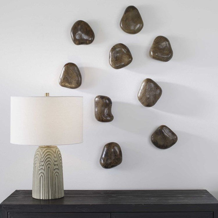 Uttermost Pebbles Set of 9 Walnut Brown Finish Spalted Tamarind Wood Wall Art Decor