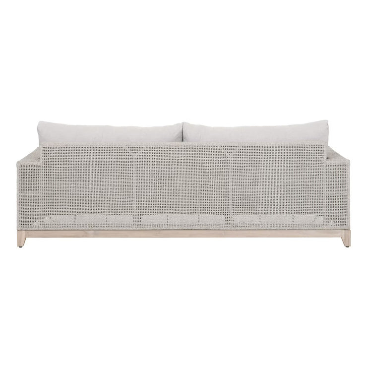 Essentials For Living Tropez Outdoor 90” Sofa ~ Taupe & White Flat Rope, Performance Pumice, Gray Teak