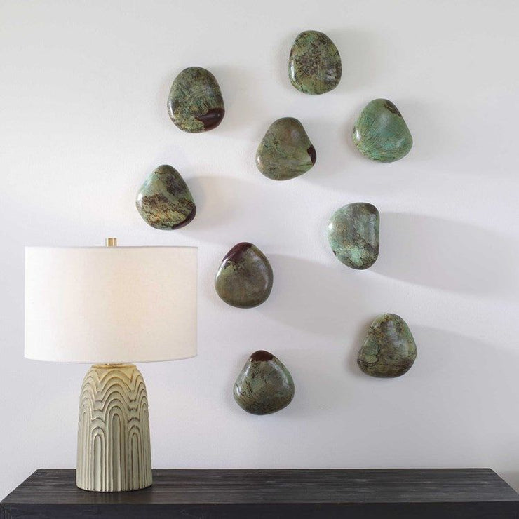 Uttermost Pebbles Set of 9 Aqua Finish Spalted Tamarind Wood Wall Art Decor