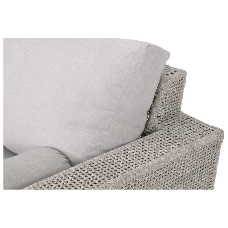 Essentials For Living Tropez Outdoor 90” Sofa ~ Taupe & White Flat Rope, Performance Pumice, Gray Teak