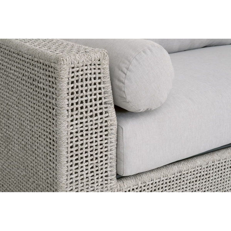 Essentials For Living Tropez Outdoor 90” Sofa ~ Taupe & White Flat Rope, Performance Pumice, Gray Teak