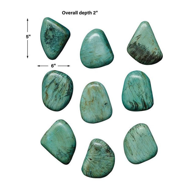 Uttermost Pebbles Set of 9 Aqua Finish Spalted Tamarind Wood Wall Art Decor