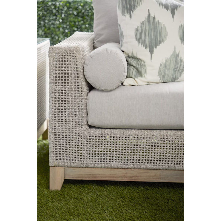 Essentials For Living Tropez Outdoor 90” Sofa ~ Taupe & White Flat Rope, Performance Pumice, Gray Teak