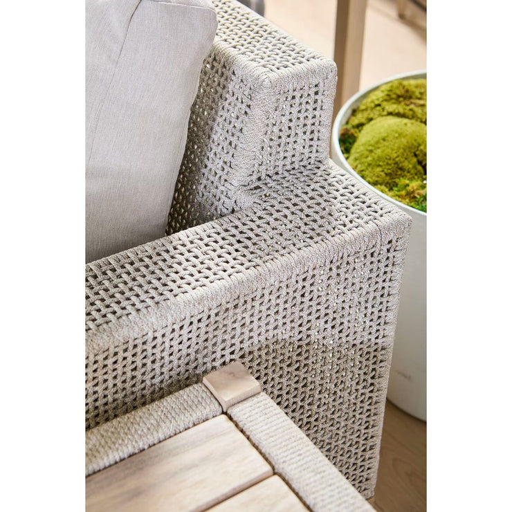 Essentials For Living Tropez Outdoor 90” Sofa ~ Taupe & White Flat Rope, Performance Pumice, Gray Teak