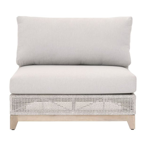 Essentials For Living Tropez Outdoor Modular Armless Sofa Chair ~ Taupe & White Flat Rope, Performance Pumice, Gray Teak