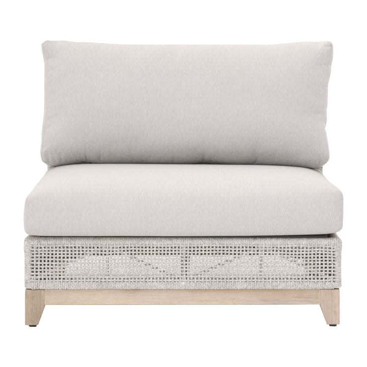 Essentials For Living Tropez Outdoor Modular Armless Sofa Chair ~ Taupe & White Flat Rope, Performance Pumice, Gray Teak