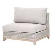 Essentials For Living Tropez Outdoor Modular Armless Sofa Chair ~ Taupe & White Flat Rope, Performance Pumice, Gray Teak