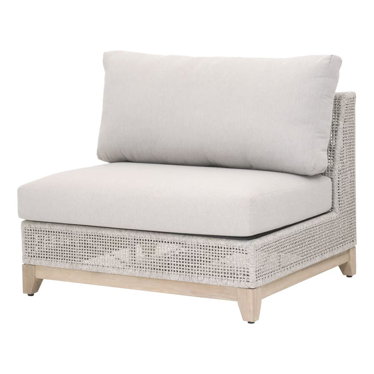 Essentials For Living Tropez Outdoor Modular Armless Sofa Chair ~ Taupe & White Flat Rope, Performance Pumice, Gray Teak