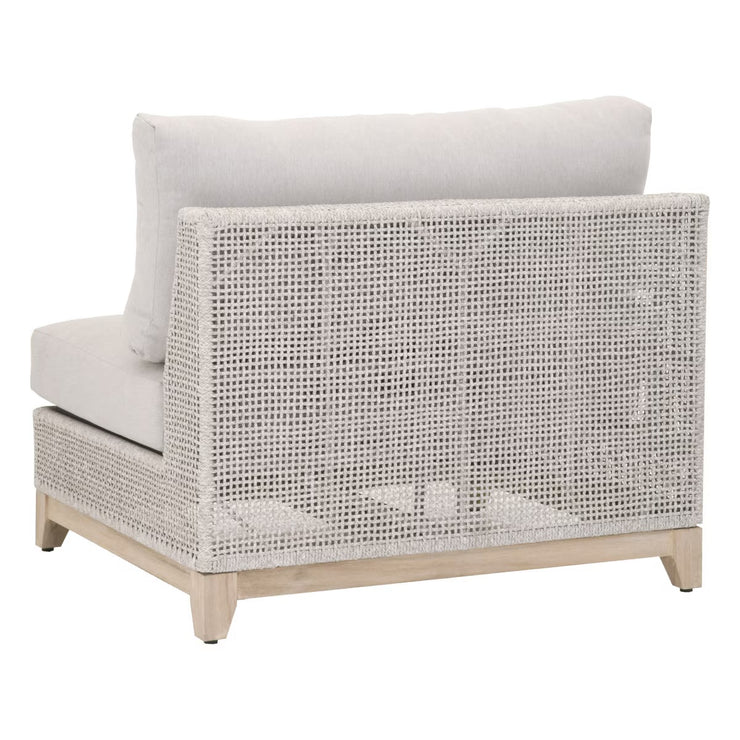 Essentials For Living Tropez Outdoor Modular Armless Sofa Chair ~ Taupe & White Flat Rope, Performance Pumice, Gray Teak