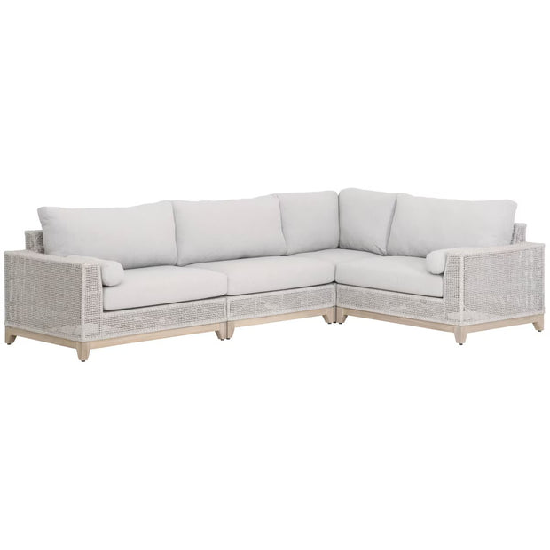 Essentials For Living Tropez Outdoor Modular Corner Sofa ~ Taupe & White Flat Rope, Performance Pumice, Gray Teak