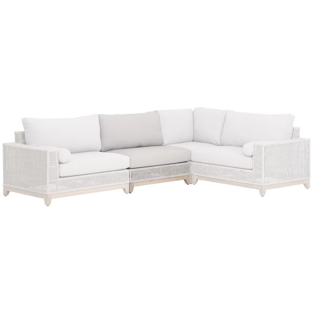 Essentials For Living Tropez Outdoor Modular Armless Sofa Chair ~ Taupe & White Flat Rope, Performance Pumice, Gray Teak