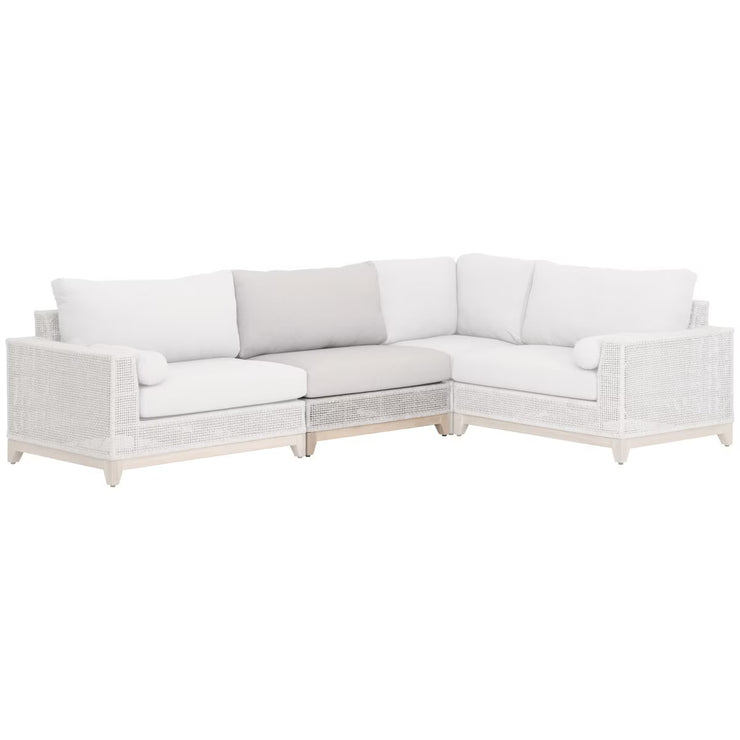 Essentials For Living Tropez Outdoor Modular Armless Sofa Chair ~ Taupe & White Flat Rope, Performance Pumice, Gray Teak