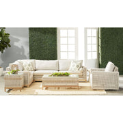 Essentials For Living Tropez Outdoor Modular Armless Sofa Chair ~ Taupe & White Flat Rope, Performance Pumice, Gray Teak