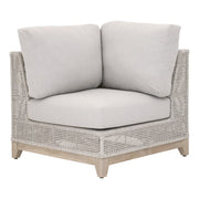 Essentials For Living Tropez Outdoor Modular Corner Sofa ~ Taupe & White Flat Rope, Performance Pumice, Gray Teak