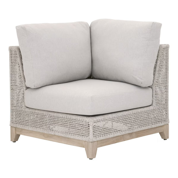 Essentials For Living Tropez Outdoor Modular Corner Sofa ~ Taupe & White Flat Rope, Performance Pumice, Gray Teak