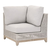 Essentials For Living Tropez Outdoor Modular Corner Sofa ~ Taupe & White Flat Rope, Performance Pumice, Gray Teak
