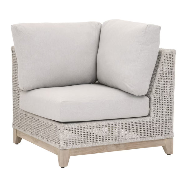 Essentials For Living Tropez Outdoor Modular Corner Sofa ~ Taupe & White Flat Rope, Performance Pumice, Gray Teak