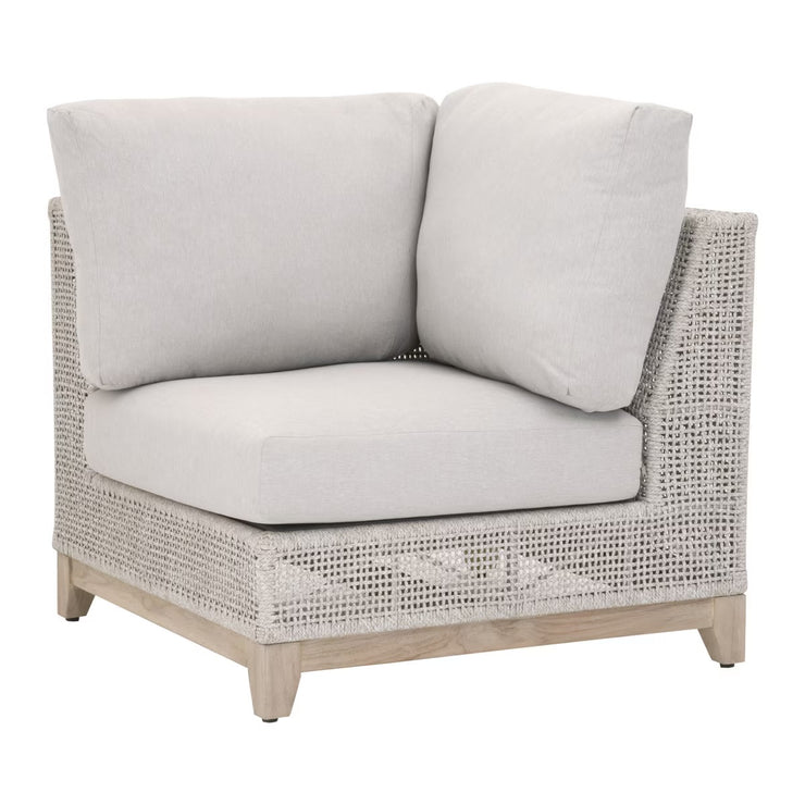 Essentials For Living Tropez Outdoor Modular Corner Sofa ~ Taupe & White Flat Rope, Performance Pumice, Gray Teak