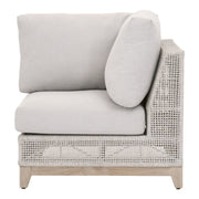 Essentials For Living Tropez Outdoor Modular Corner Sofa ~ Taupe & White Flat Rope, Performance Pumice, Gray Teak