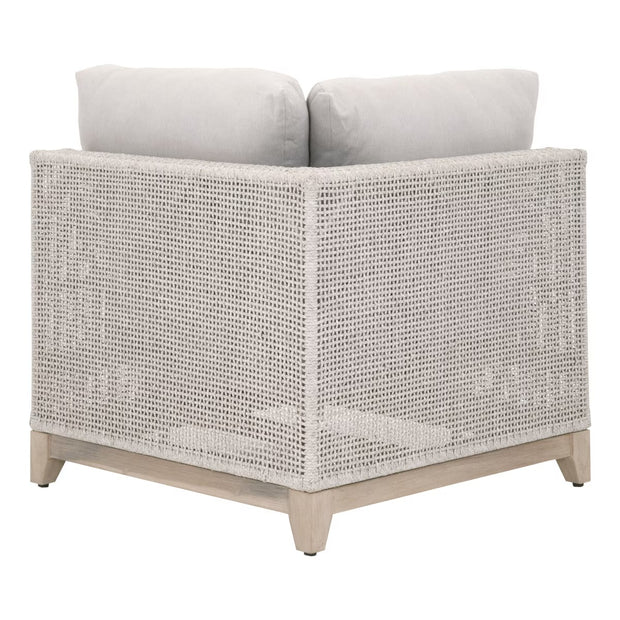 Essentials For Living Tropez Outdoor Modular Corner Sofa ~ Taupe & White Flat Rope, Performance Pumice, Gray Teak