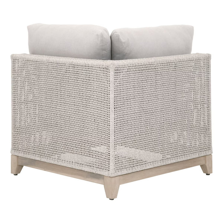 Essentials For Living Tropez Outdoor Modular Corner Sofa ~ Taupe & White Flat Rope, Performance Pumice, Gray Teak