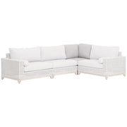 Essentials For Living Tropez Outdoor Modular Corner Sofa ~ Taupe & White Flat Rope, Performance Pumice, Gray Teak