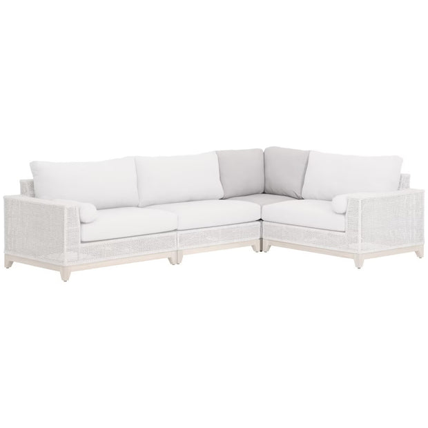 Essentials For Living Tropez Outdoor Modular Corner Sofa ~ Taupe & White Flat Rope, Performance Pumice, Gray Teak