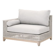 Essentials For Living Tropez Outdoor Modular Left Facing 1-Arm Sofa ~ Taupe & White Flat Rope, Performance Pumice, Gray Teak