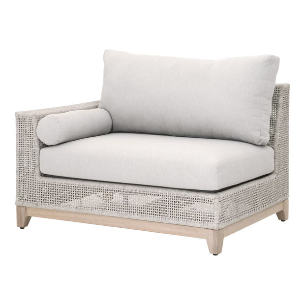 Essentials For Living Tropez Outdoor Modular Left Facing 1-Arm Sofa ~ Taupe & White Flat Rope, Performance Pumice, Gray Teak