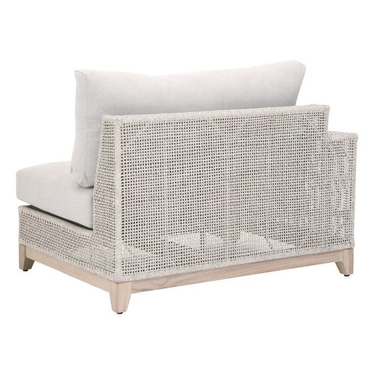 Essentials For Living Tropez Outdoor Modular Left Facing 1-Arm Sofa ~ Taupe & White Flat Rope, Performance Pumice, Gray Teak