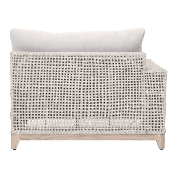 Essentials For Living Tropez Outdoor Modular Left Facing 1-Arm Sofa ~ Taupe & White Flat Rope, Performance Pumice, Gray Teak