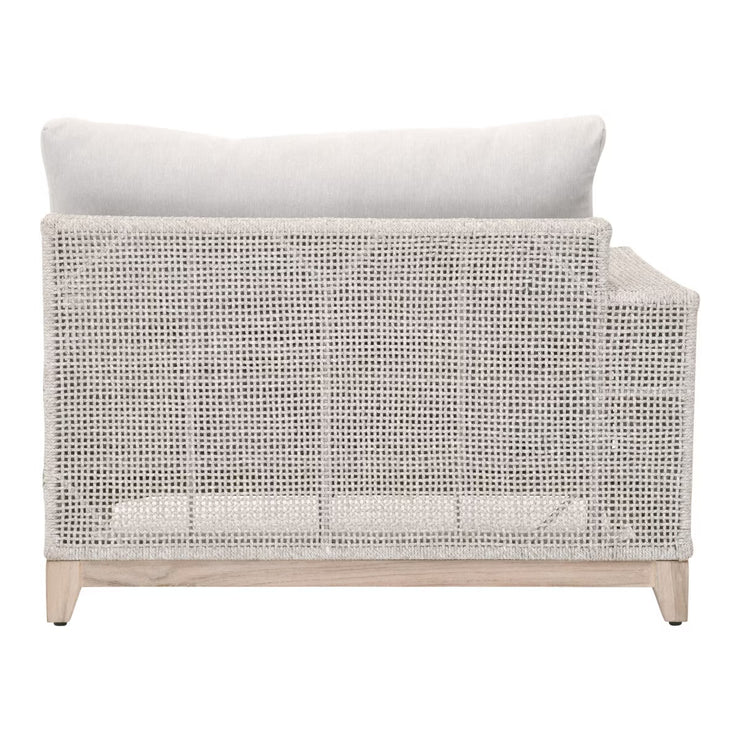 Essentials For Living Tropez Outdoor Modular Left Facing 1-Arm Sofa ~ Taupe & White Flat Rope, Performance Pumice, Gray Teak