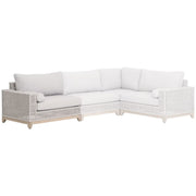 Essentials For Living Tropez Outdoor Modular Left Facing 1-Arm Sofa ~ Taupe & White Flat Rope, Performance Pumice, Gray Teak