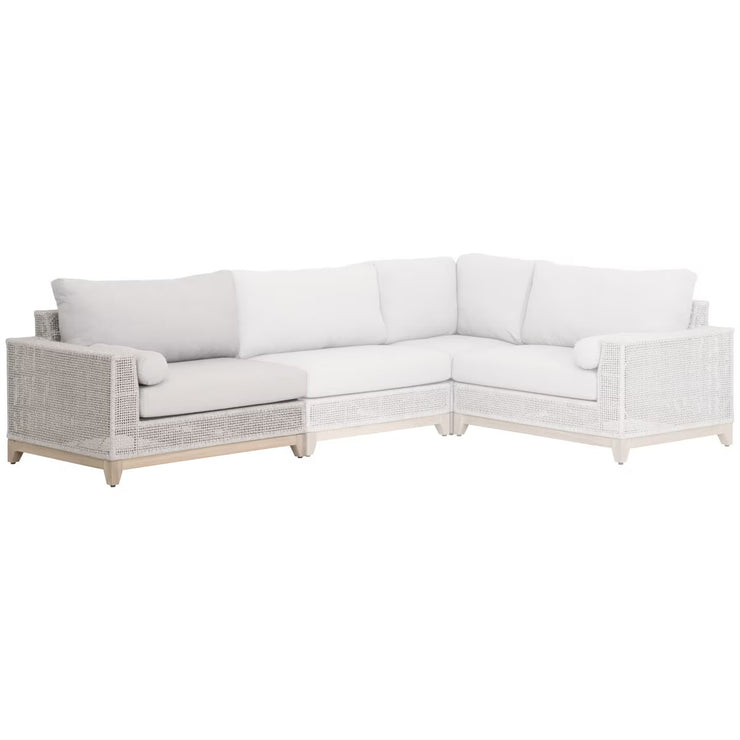 Essentials For Living Tropez Outdoor Modular Left Facing 1-Arm Sofa ~ Taupe & White Flat Rope, Performance Pumice, Gray Teak