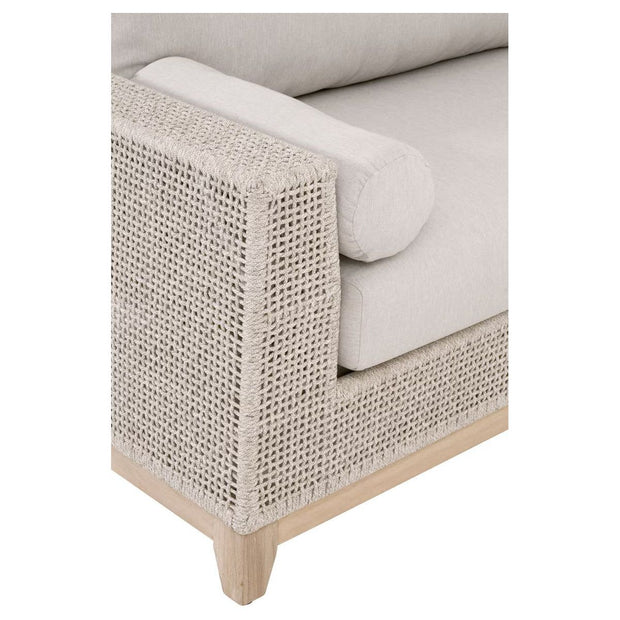 Essentials For Living Tropez Outdoor Modular Left Facing 1-Arm Sofa ~ Taupe & White Flat Rope, Performance Pumice, Gray Teak