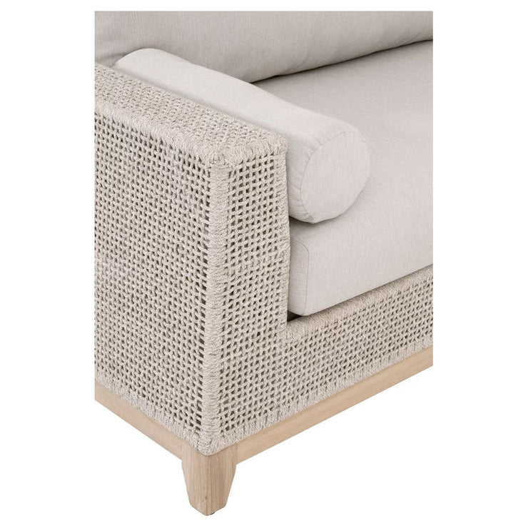 Essentials For Living Tropez Outdoor Modular Left Facing 1-Arm Sofa ~ Taupe & White Flat Rope, Performance Pumice, Gray Teak